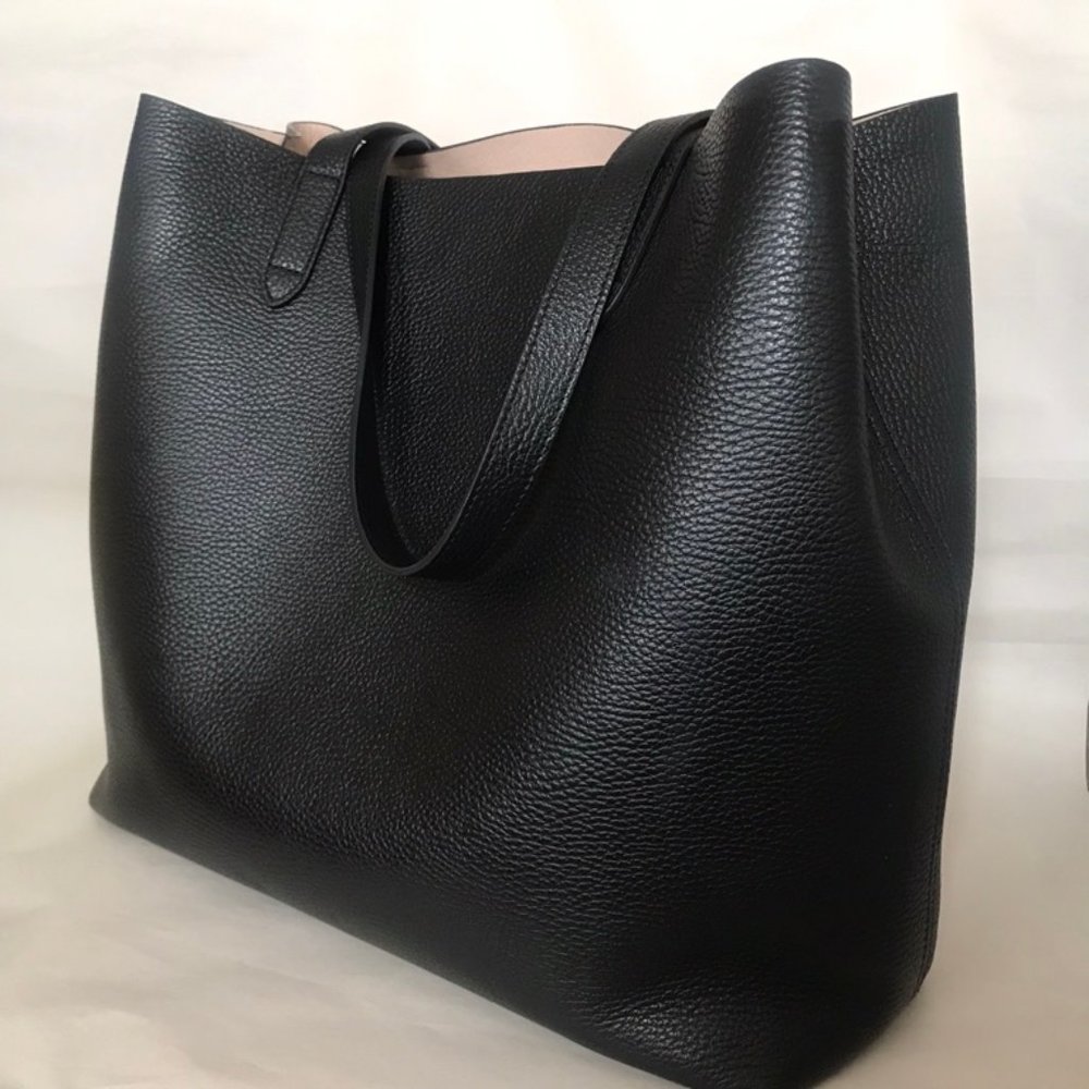 Classic Structured Black/Blush Pebbled Leather Tote + Insert